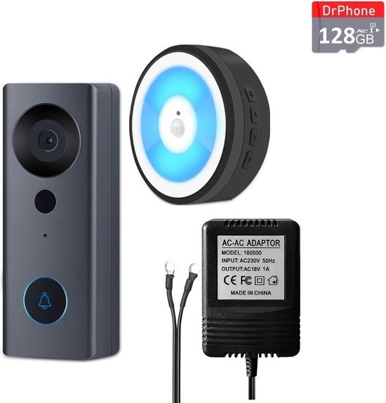 DrPhone LM6-D Camera Deurbel Bekabeld Zwart Met MicroSD 128GB