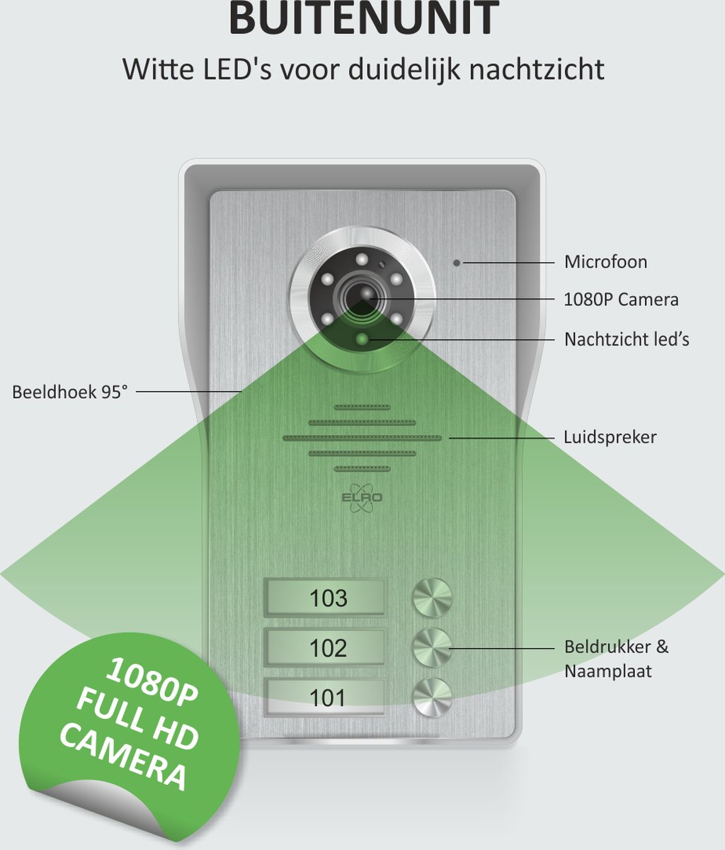 ELRO DV4000-3 Video Deur Intercom 3 Appartementen