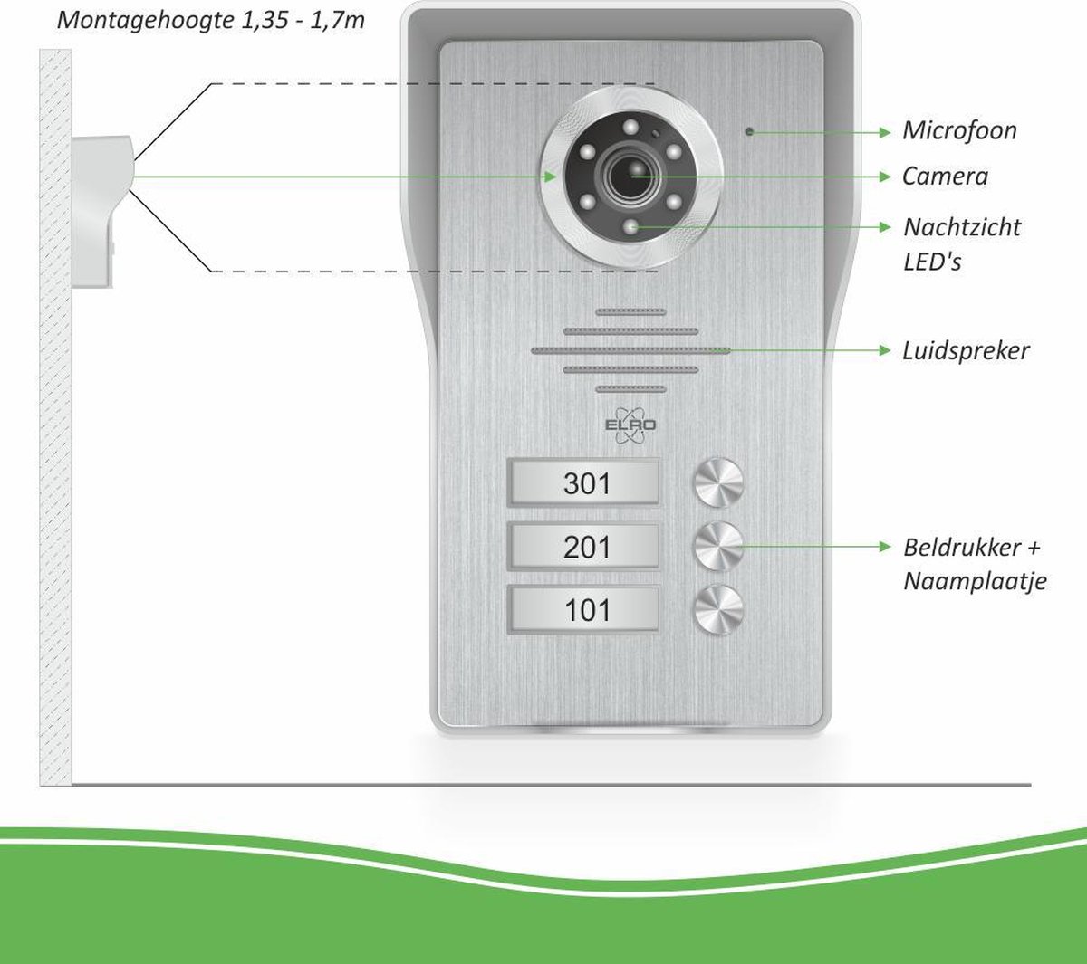 ELRO DV477IP3 Wifi Video Deur Intercom 3 Appartementen 7 inch Scherm
