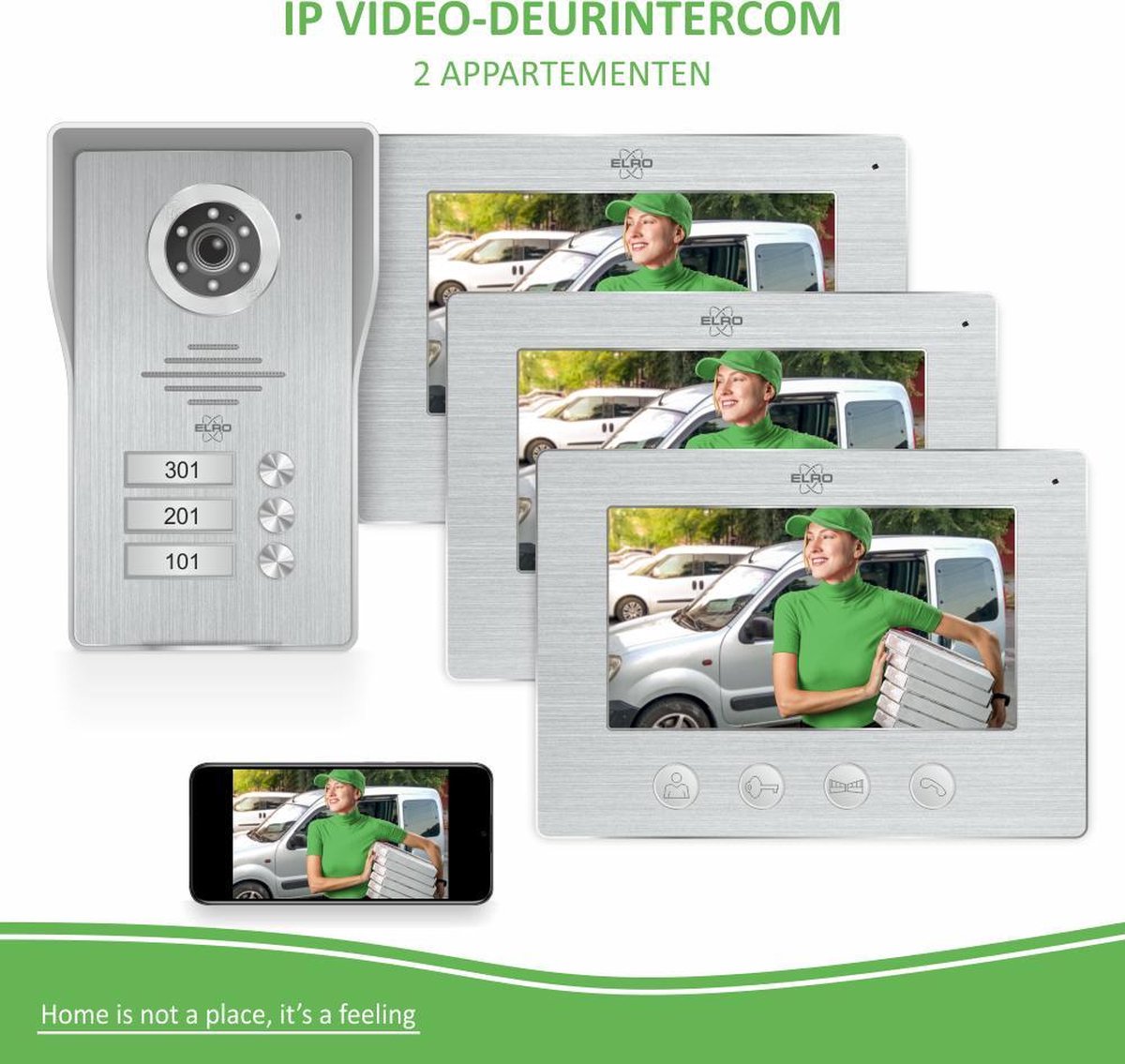 ELRO DV477IP3 Wifi Video Deur Intercom 3 Appartementen 7 inch Scherm