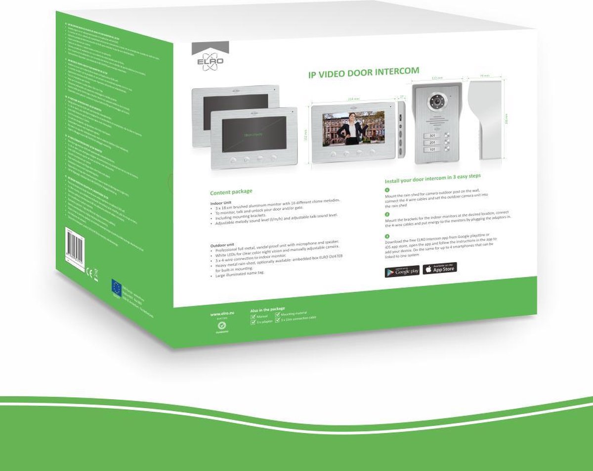 ELRO DV477IP3 Wifi Video Deur Intercom 3 Appartementen 7 inch Scherm