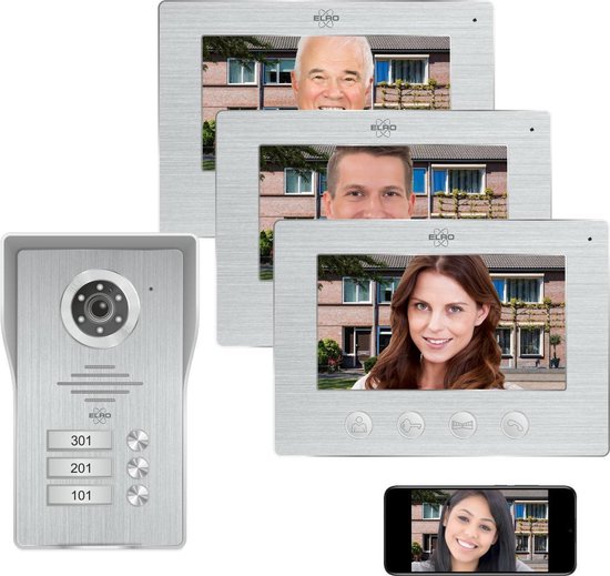 ELRO DV477IP3 Wifi Video Deur Intercom 3 Appartementen 7 inch Scherm