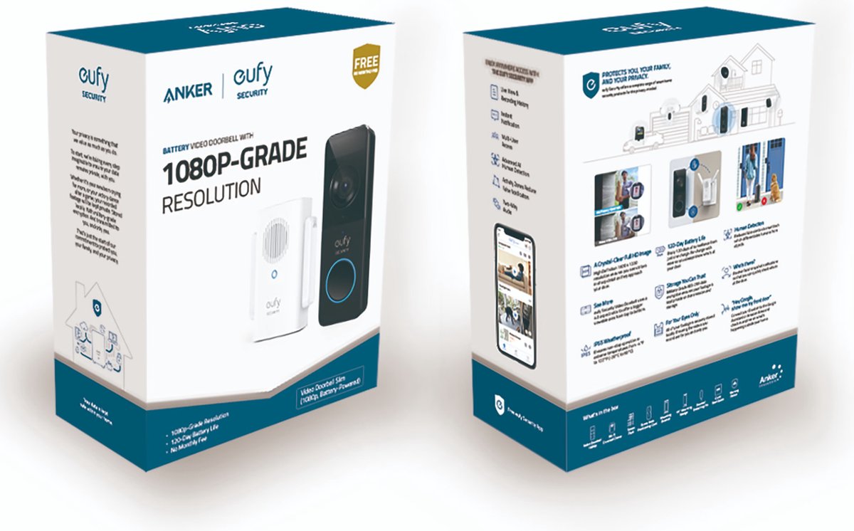 eufy C210 Slim Video Deurbel Draadloos Zwart