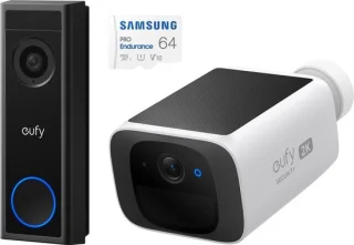 eufy C30 2K Draadloze Video Deurbel + Samsung 64GB MicroSD + eufy S220 SoloCam 2K Solar Camera Bundel