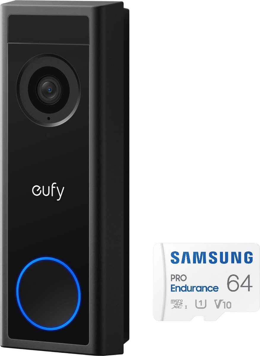 De eufy C30 2K Draadloze Video Deurbel Zwart + Samsung MicroSDXC 64GB PRO Bundel in één oogopslag