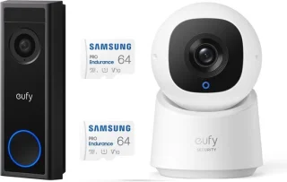 eufy Security C30 2K Draadloze Deurbel + C220 Indoorcam + 2x Samsung MicroSDXC 64GB Bundel