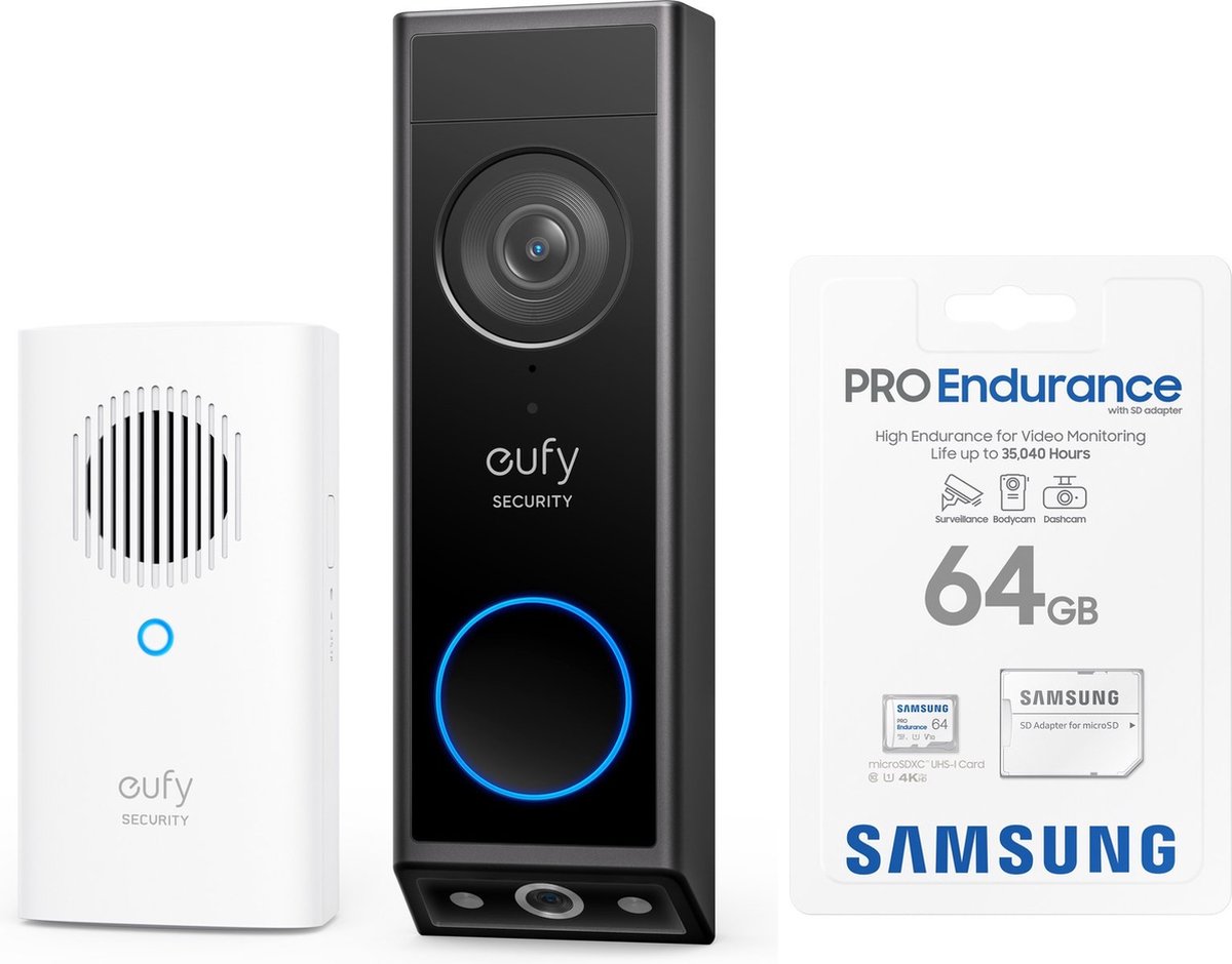 eufy Security E340 2K Draadloze Video Deurbel + SAMSUNG MicroSDXC 64GB Pro Bundel