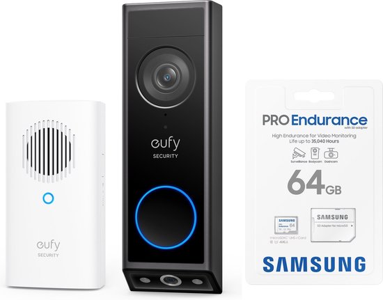 eufy Security E340 2K Draadloze Video Deurbel + SAMSUNG MicroSDXC 64GB Pro Bundel