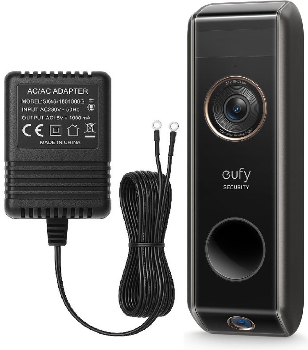 De eufy Security Video Deurbel Dual 2 Pro + AC Adapter 6m kabel in één oogopslag