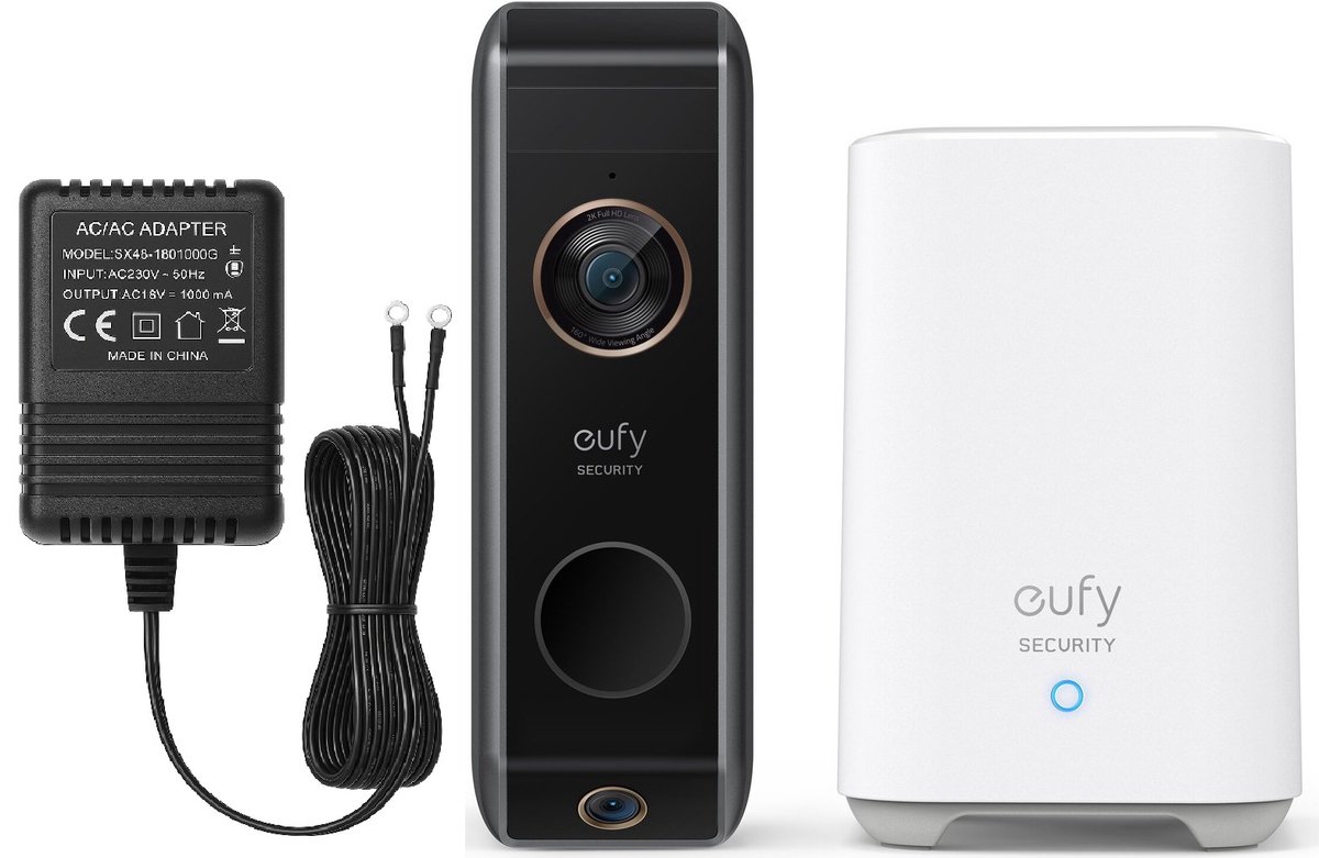 De eufy Video Deurbell Dual 2 Pro met HomeBase 2 + AC Adapter in één oogopslag