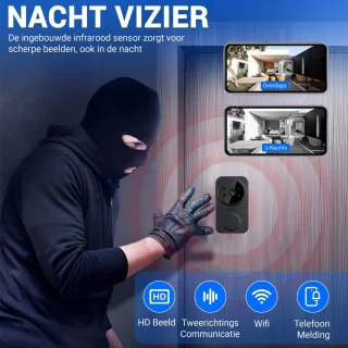 Ferodelli Videodeurbel Draadloos Zwart