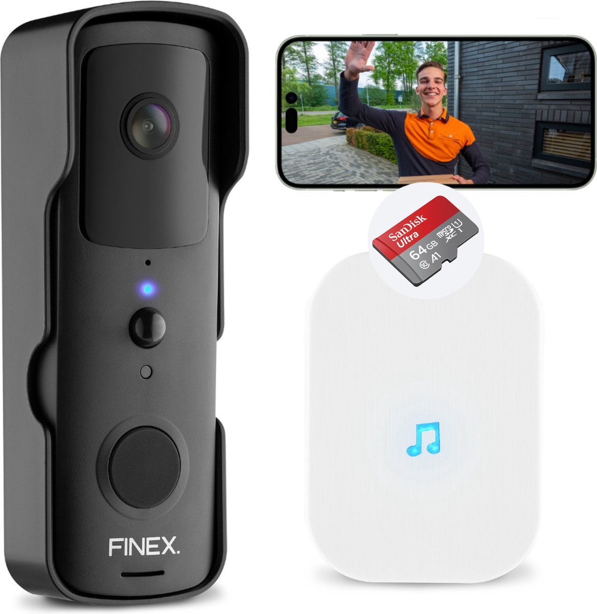 Finex Video Deurbel met Binnenbel en SD Kaart 32GB