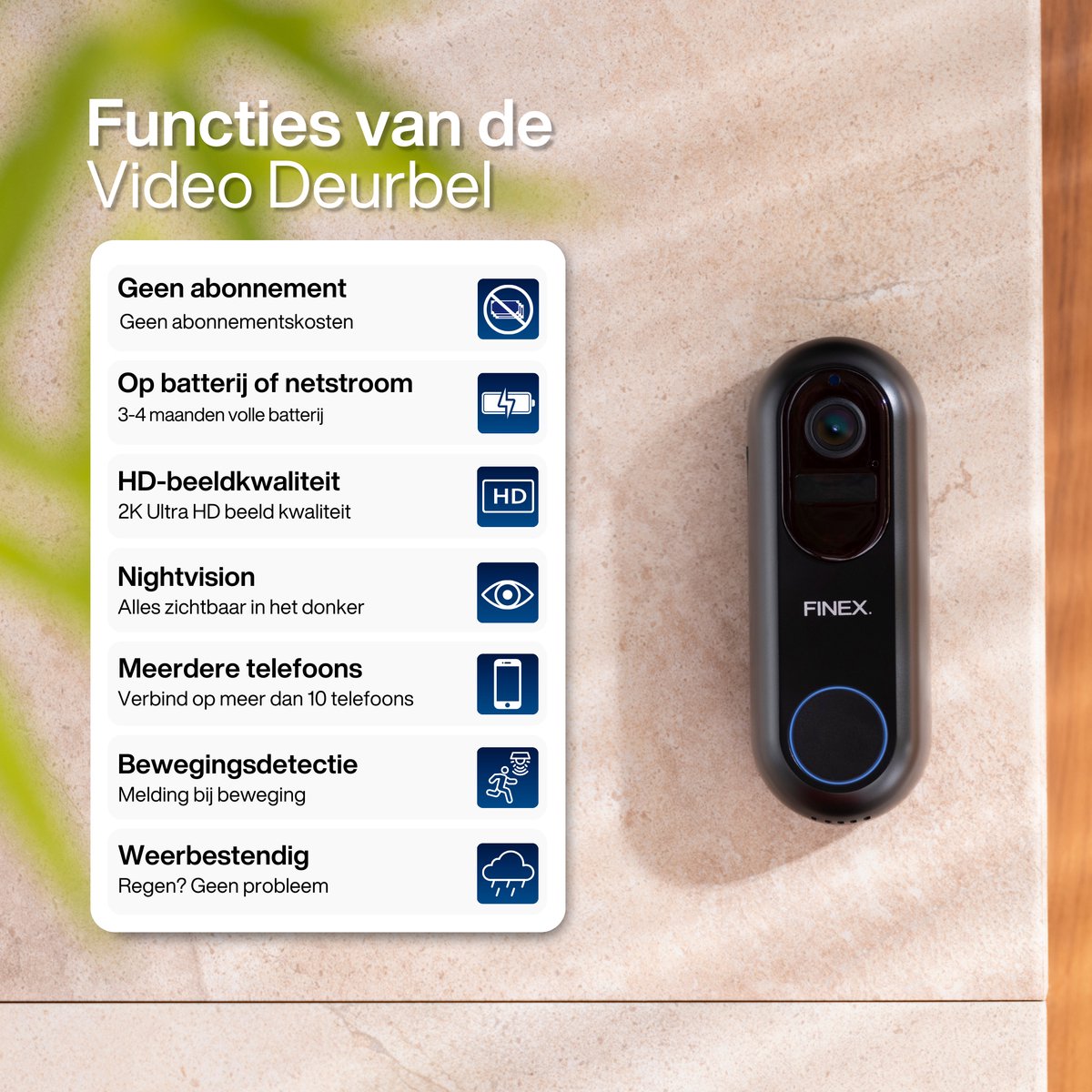 Finex Video Deurbel V2 met Binnenbel en SD-kaart 64GB