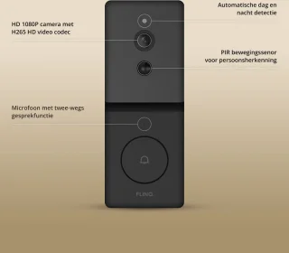 FlinQ Slimme Draadloze Deurbel met Camera 1080P Zwart
