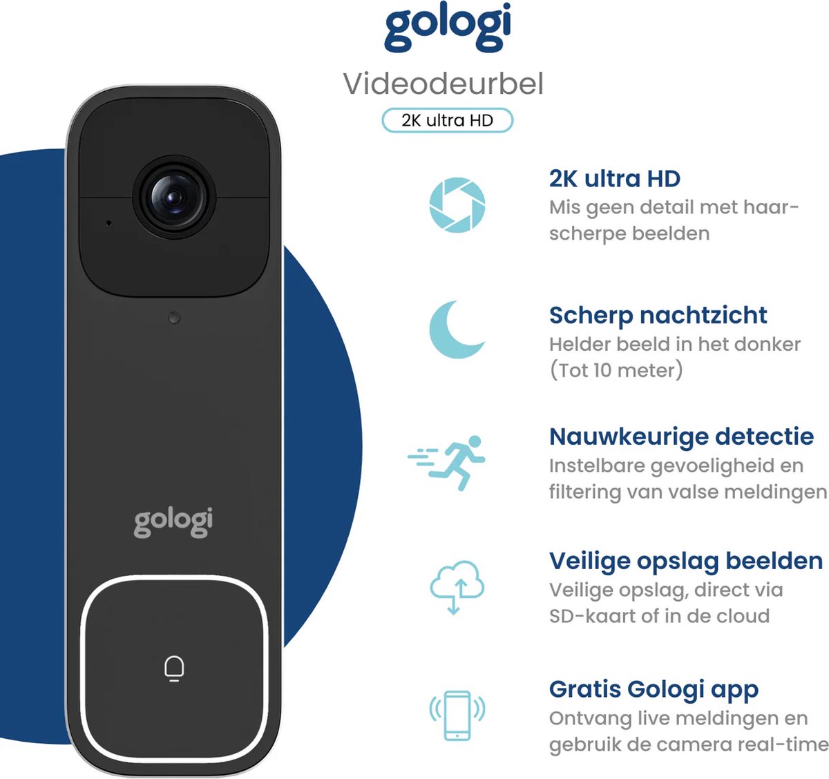 Gologi Video Deurbel Draadloos Zwart