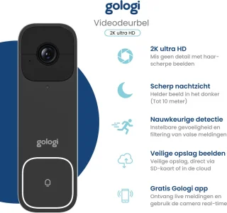 Gologi Video Deurbel Draadloos Zwart