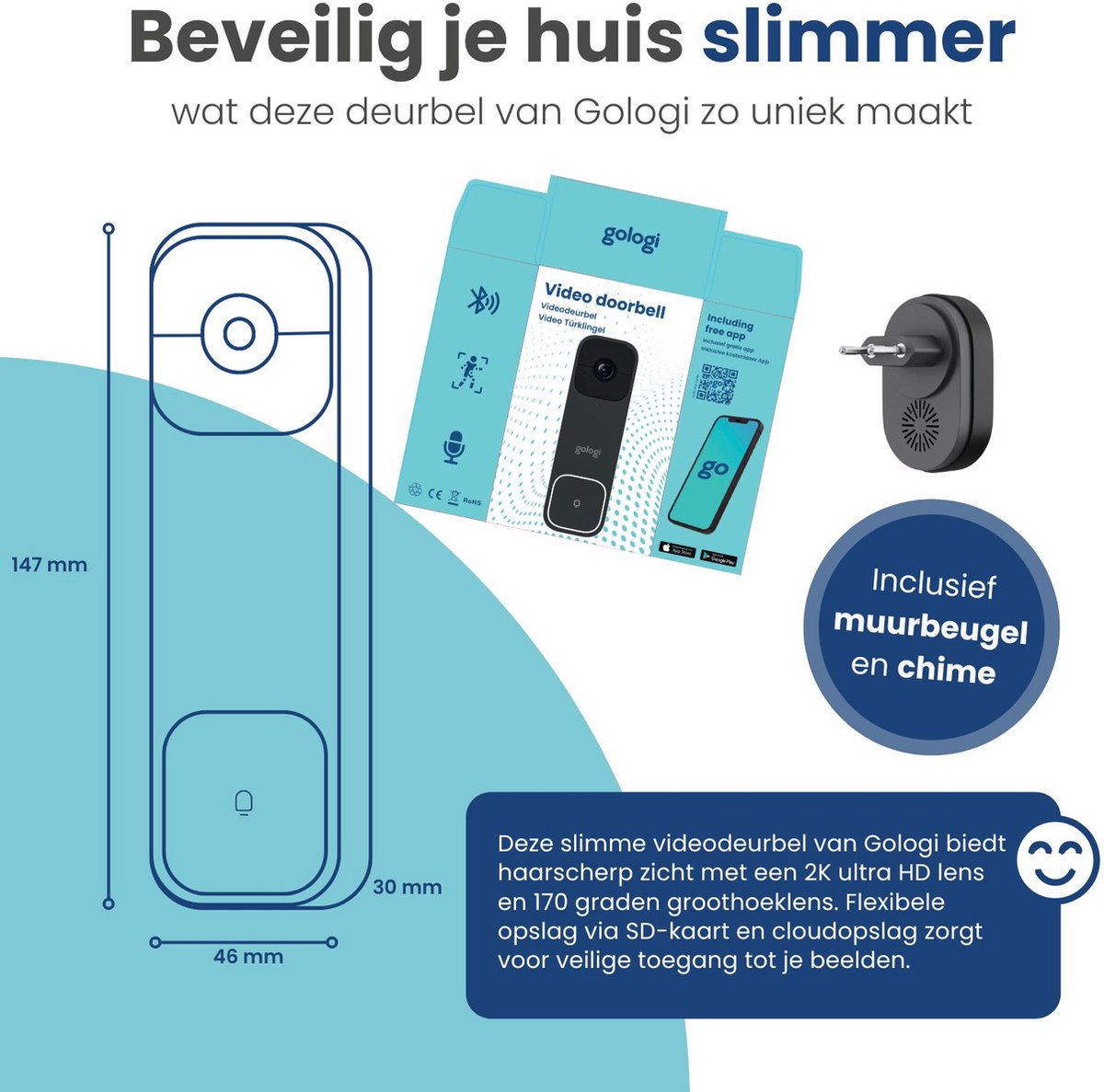 Gologi Video Deurbel Draadloos Zwart