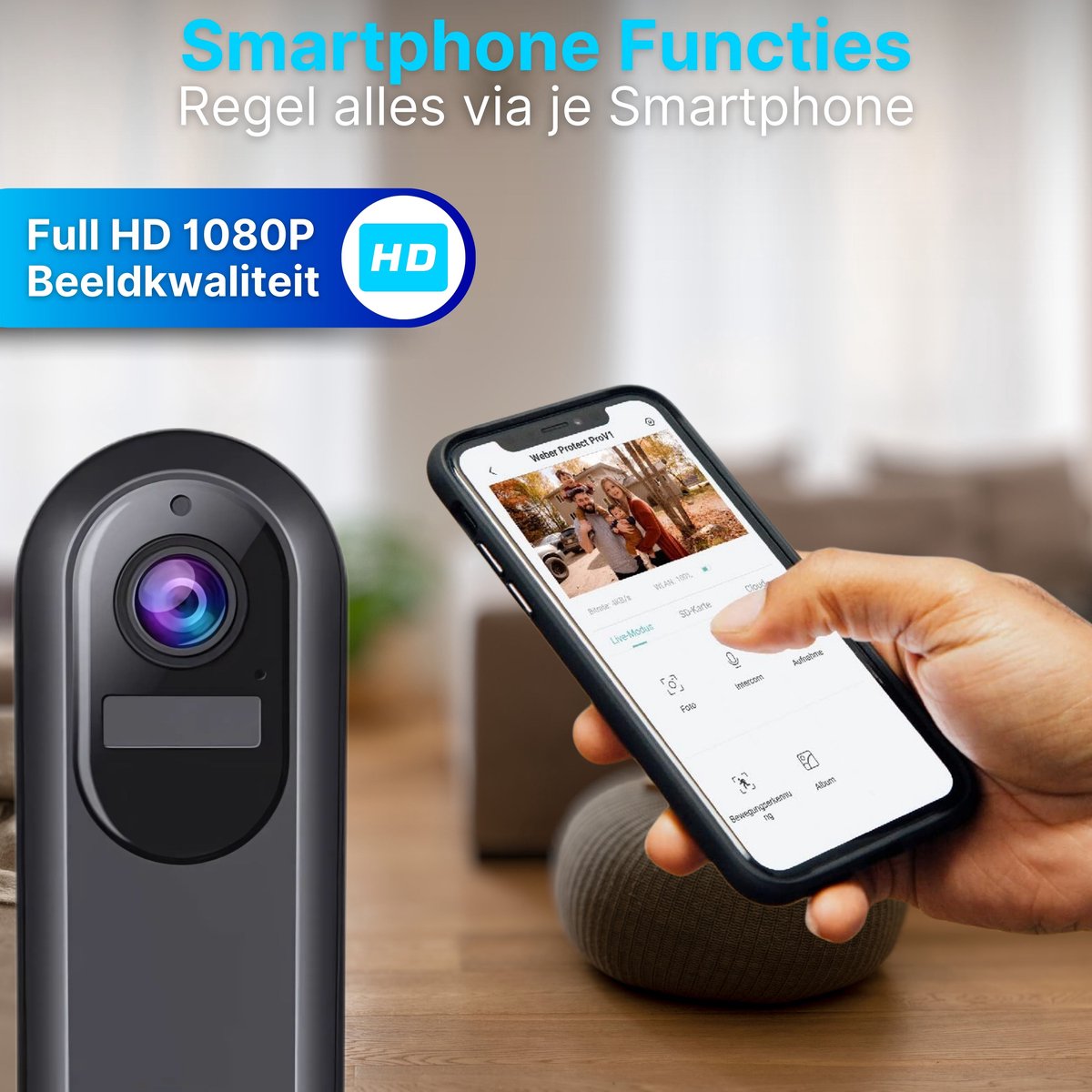 HB Video T Ring Deurbel met Camera WiFi 2K Ultra HD Zwart