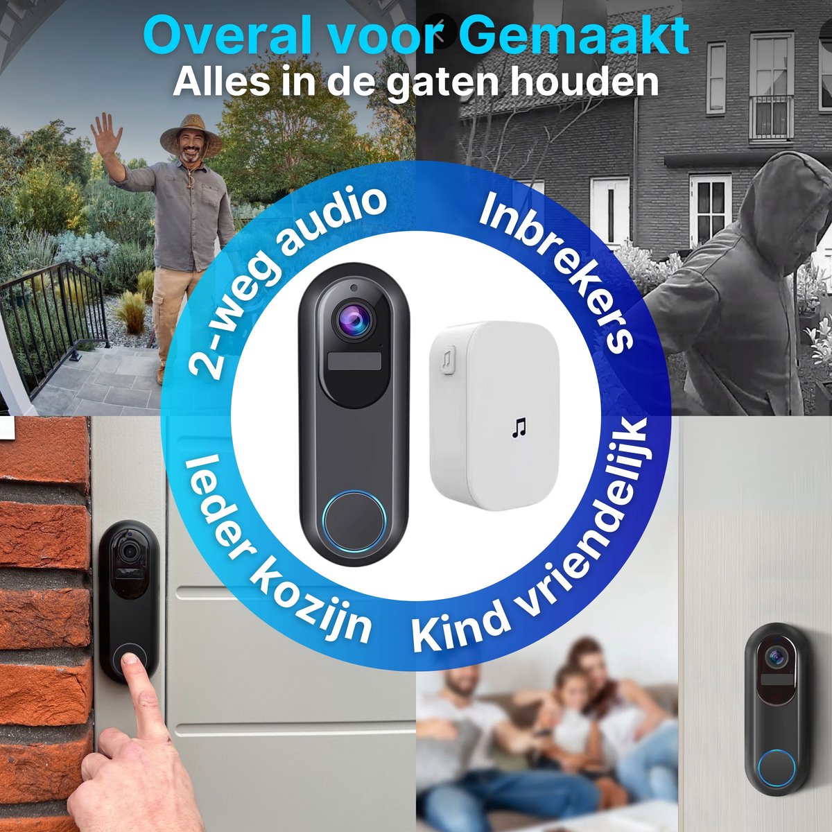 HB Video T Ring Deurbel met Camera WiFi 2K Ultra HD Zwart