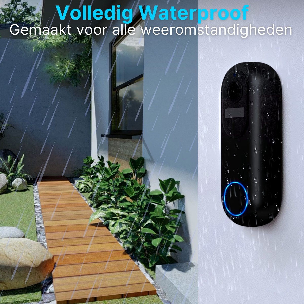 HB Video T Ring Deurbel met Camera WiFi 2K Ultra HD Zwart