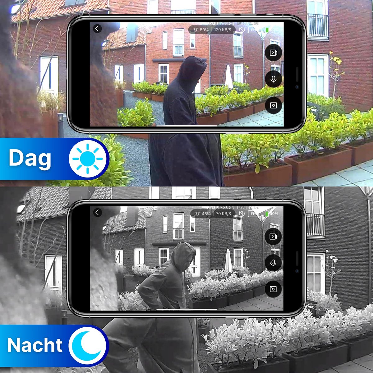 HB Video T Ring Deurbel met Camera WiFi 2K Ultra HD Zwart