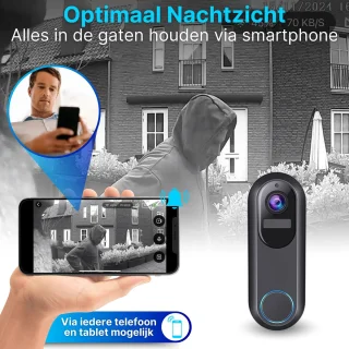 HB Video T Ring Deurbel met Camera WiFi 2K Ultra HD Zwart