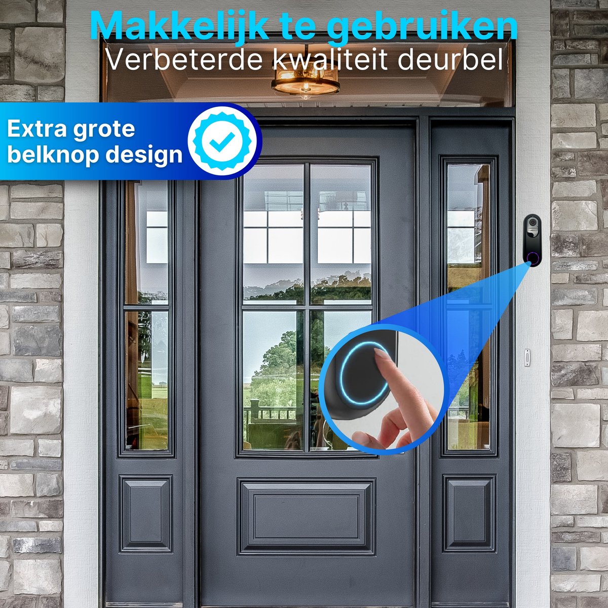 HB Video T Ring Deurbel met Camera WiFi 2K Ultra HD Zwart