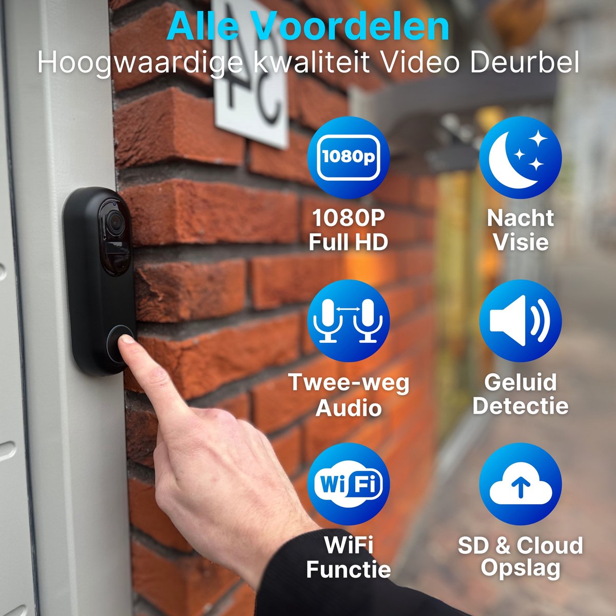 HB Video T Ring Deurbel met Camera WiFi 2K Ultra HD Zwart
