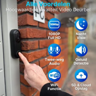 HB Video T Ring Deurbel met Camera WiFi 2K Ultra HD Zwart