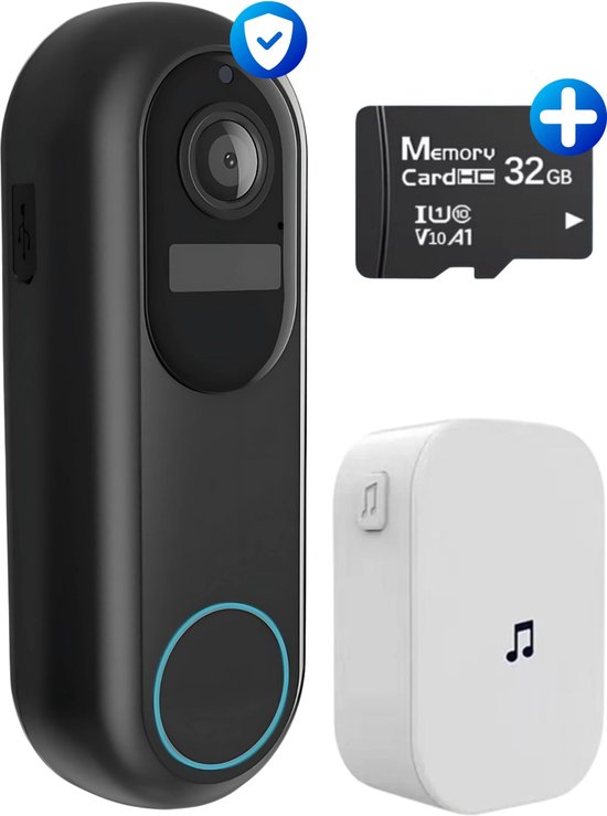 HB Video T Ring Deurbel met Camera WiFi 2K Ultra HD Zwart