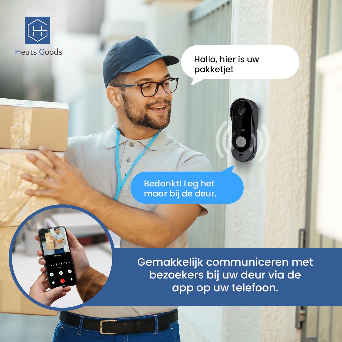 Heuts Goods Video Deurbel Wifi Draadloos Zwart