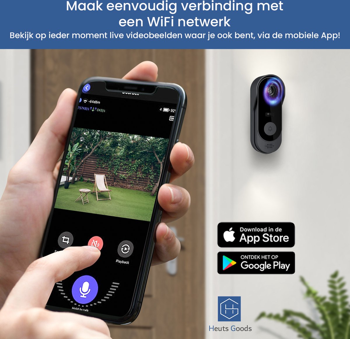 Heuts Goods Video Deurbel Wifi Draadloos Zwart