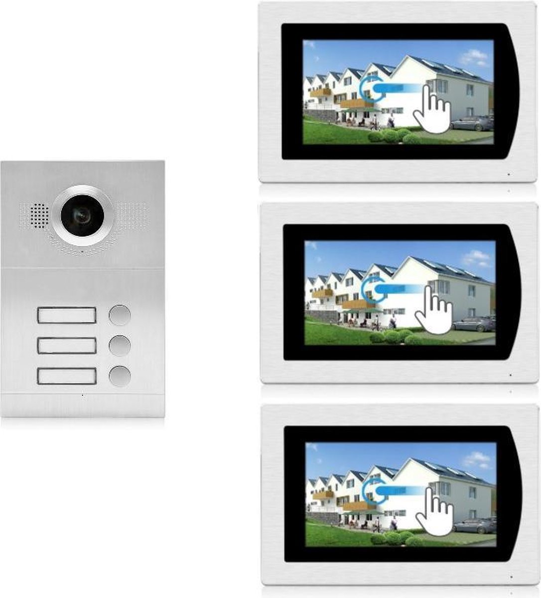 IntercomDirect ID 3 knops buitenpaneel met 3 binnenmonitoren