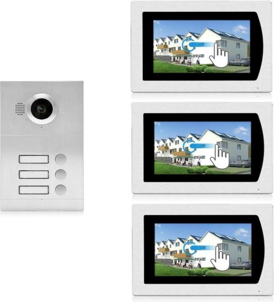 IntercomDirect ID 3 knops buitenpaneel met 3 binnenmonitoren