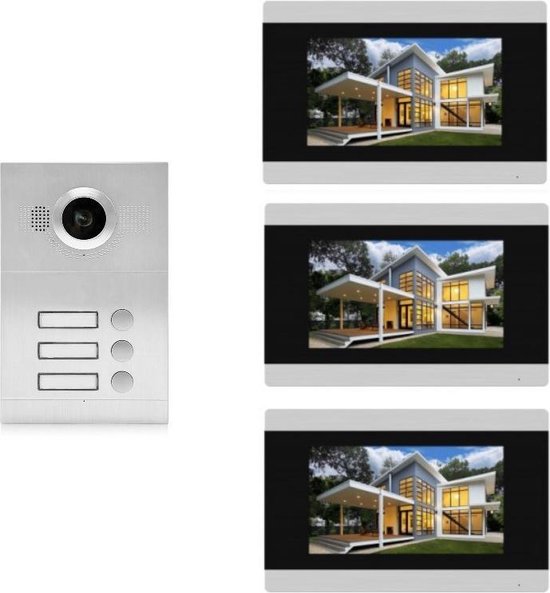 IntercomDirect ID 3 knops buitenpaneel met 3 binnenmonitoren