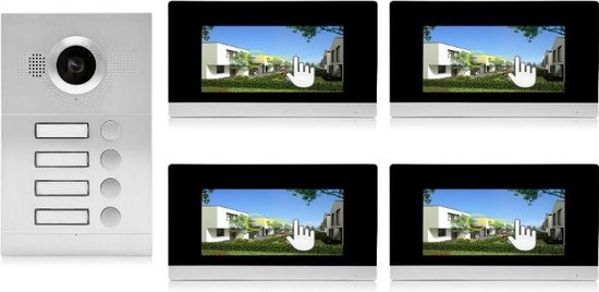 IntercomDirect ID 4-knops buitenpaneel + 4 monitoren