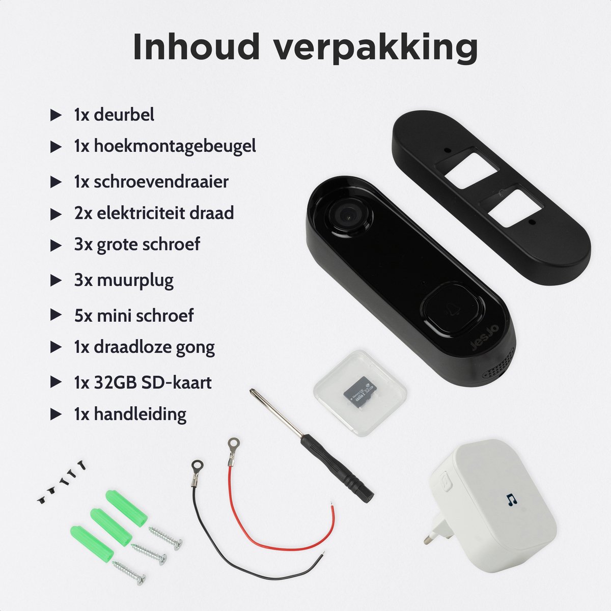 JesJo Video Deurbel Bedraad 1080P HD Wifi