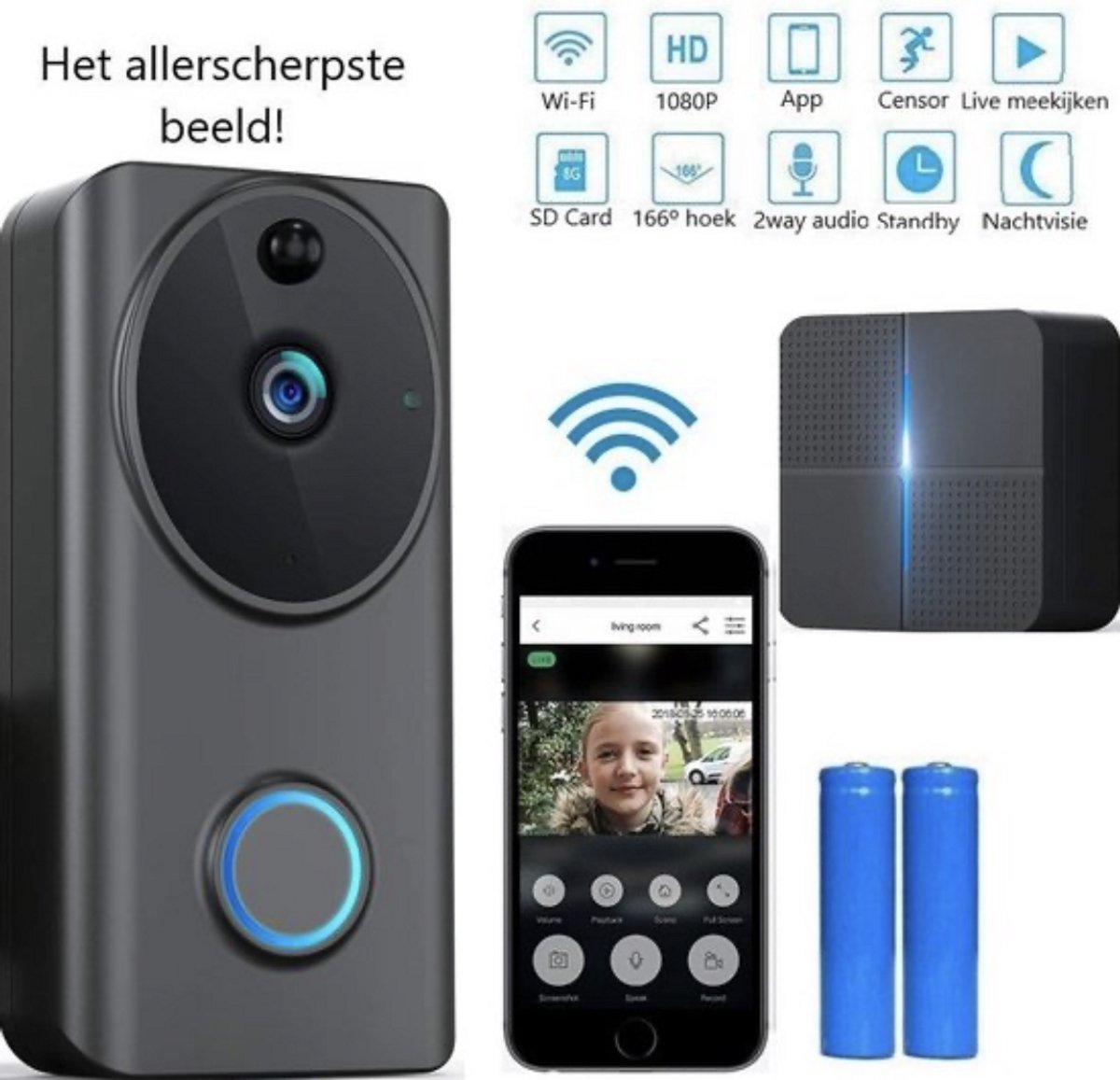 Living Needs Draadloze Deurbel 1080P HD Camera