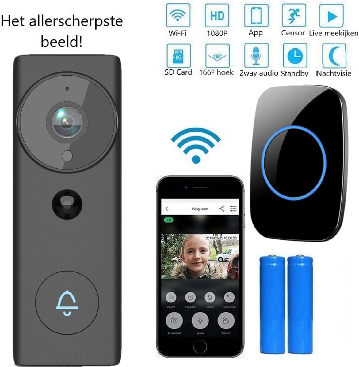 Living Needs Draadloze Deurbel HD 1080P Camera