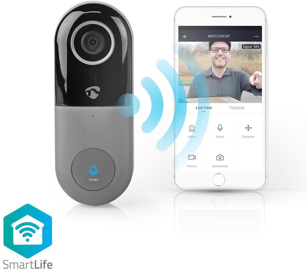 Nedis SmartLife Videodeurbel Wi-Fi Full HD 1080p Grijs/Zwart