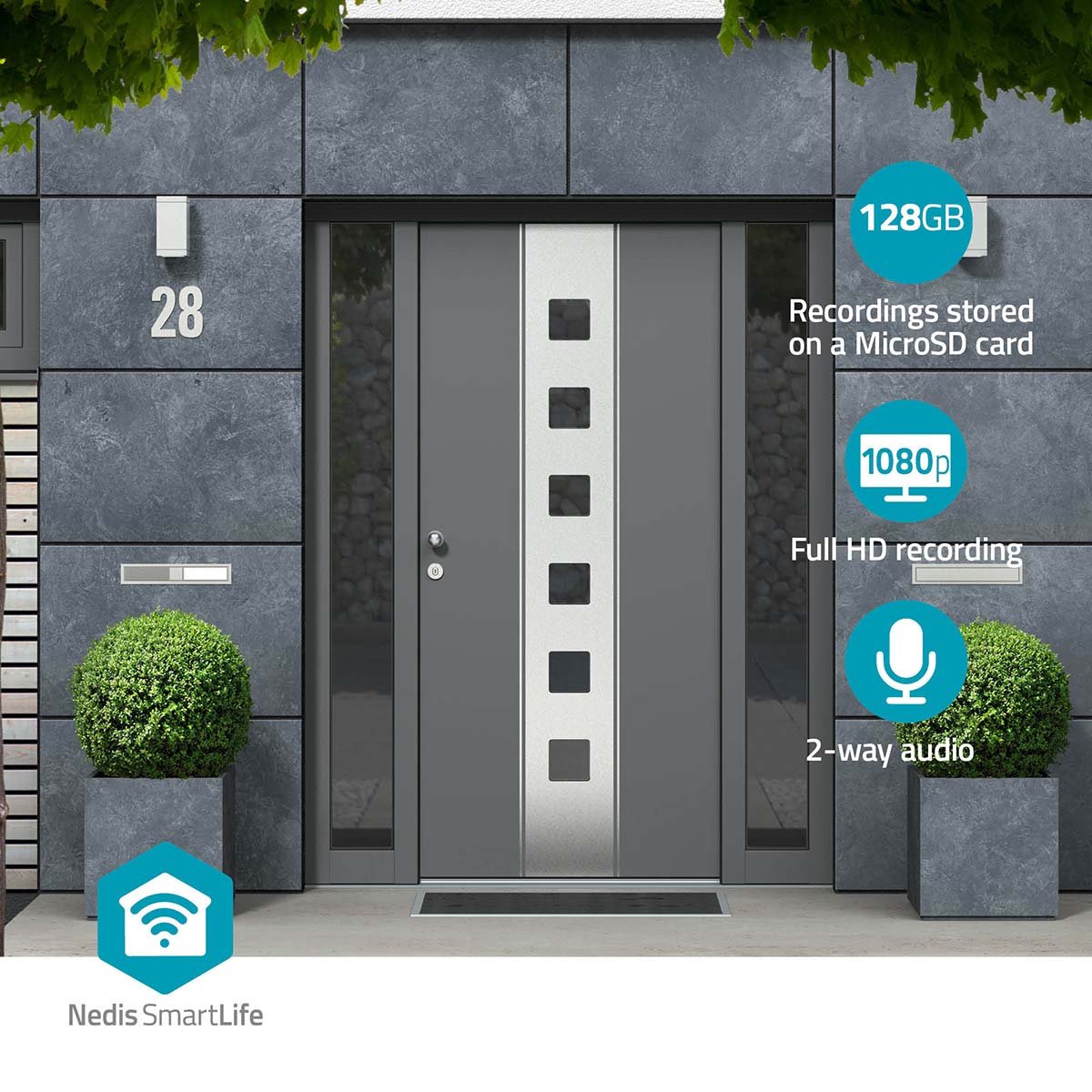 Nedis SmartLife Videodeurbel Wi-Fi Full HD 1080p Grijs/Zwart