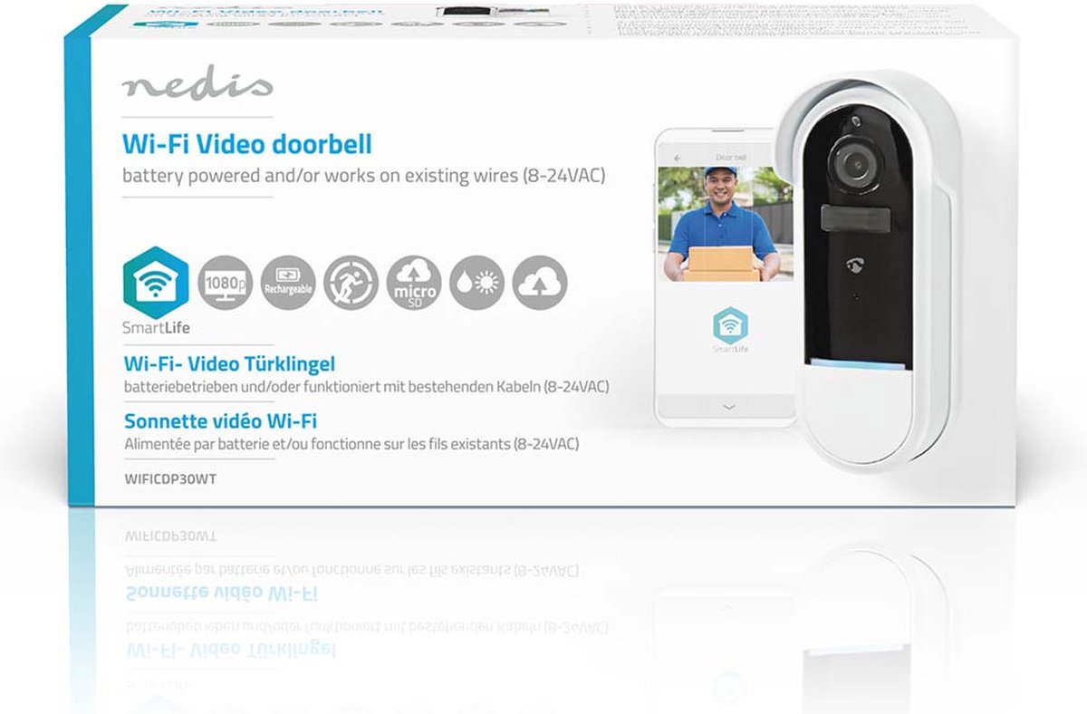 Nedis SmartLife Videodeurbel Wi-Fi Full HD 1080p Wit