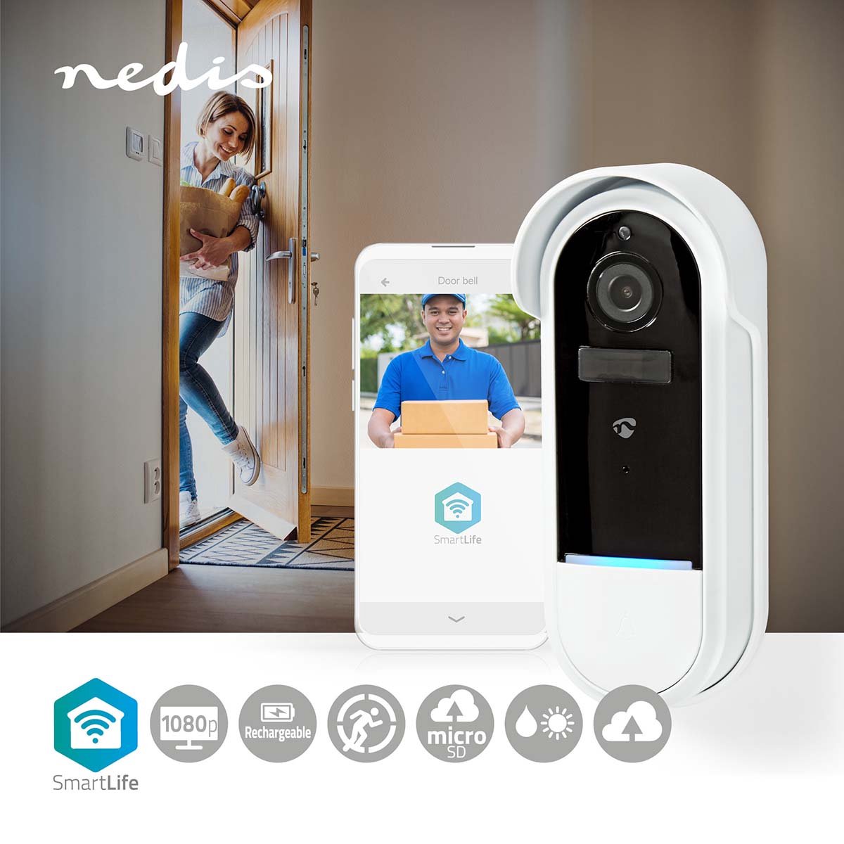 Nedis SmartLife Videodeurbel Wi-Fi Full HD 1080p Wit