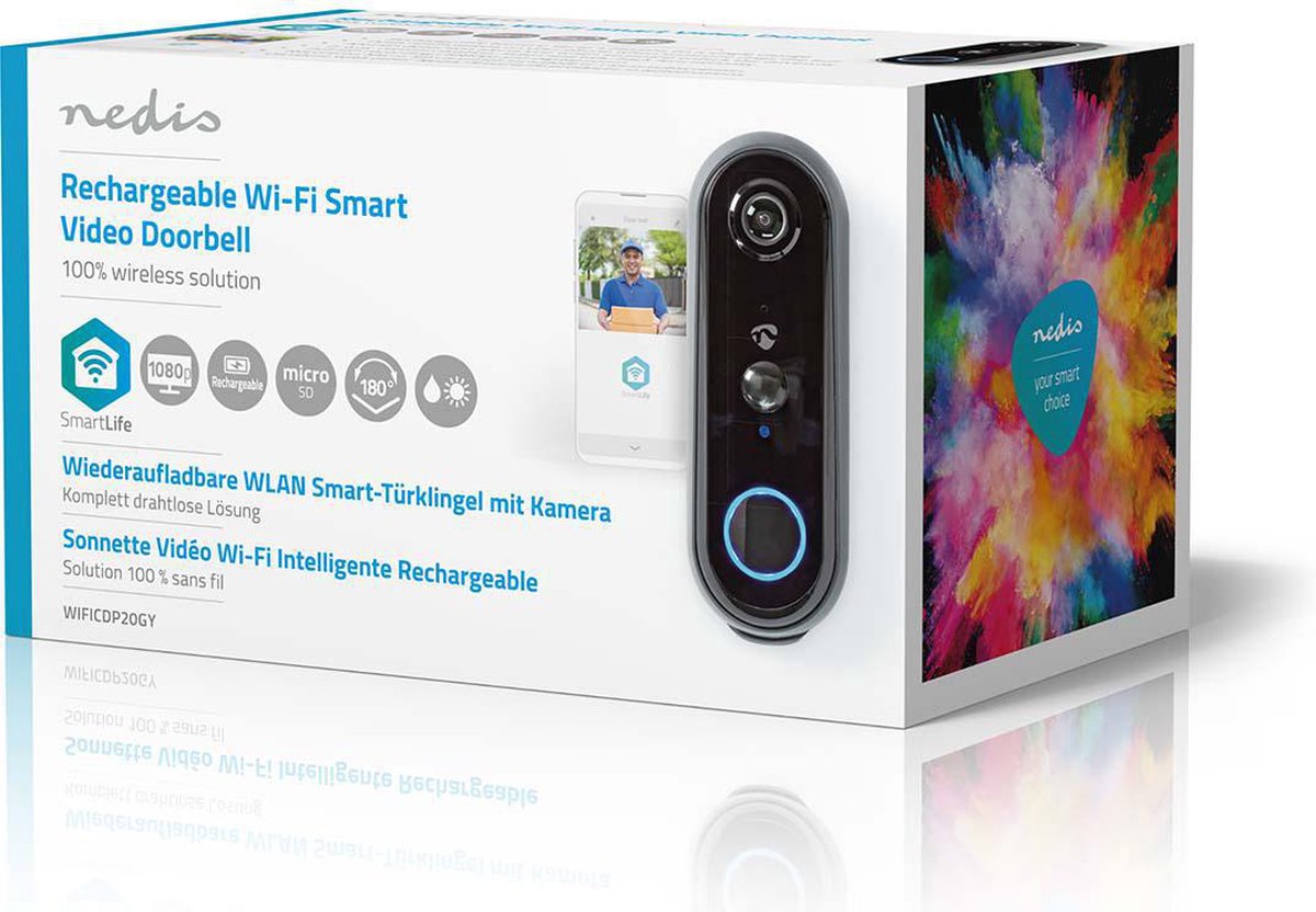 Nedis SmartLife Wi-Fi Videodeurbel Full HD Grijs