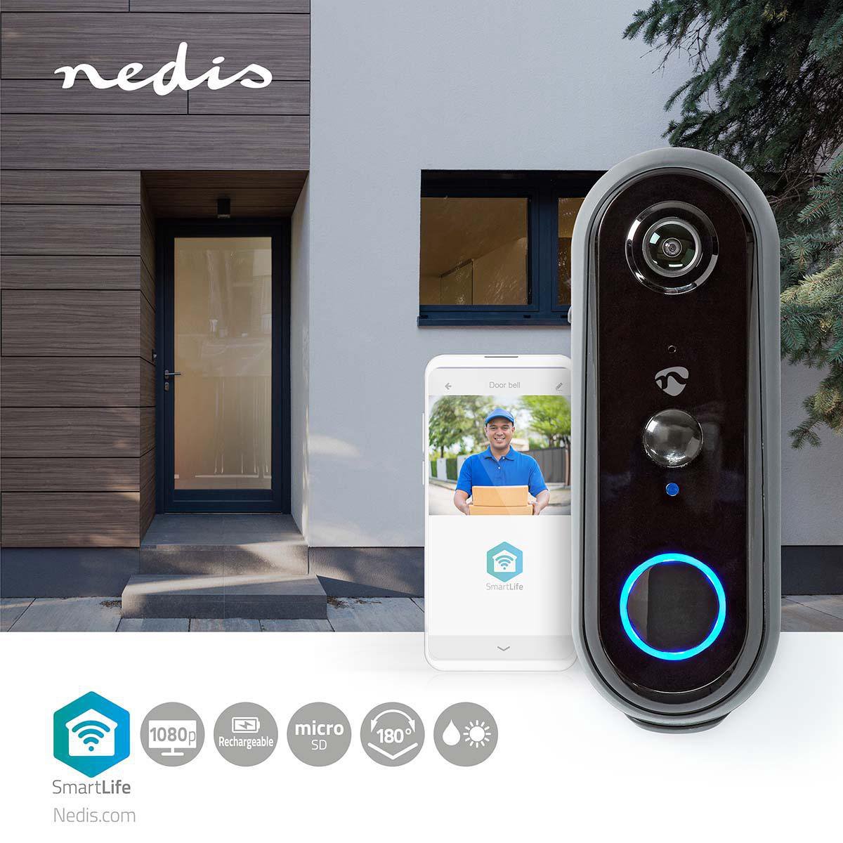 Nedis SmartLife Wi-Fi Videodeurbel Full HD Grijs