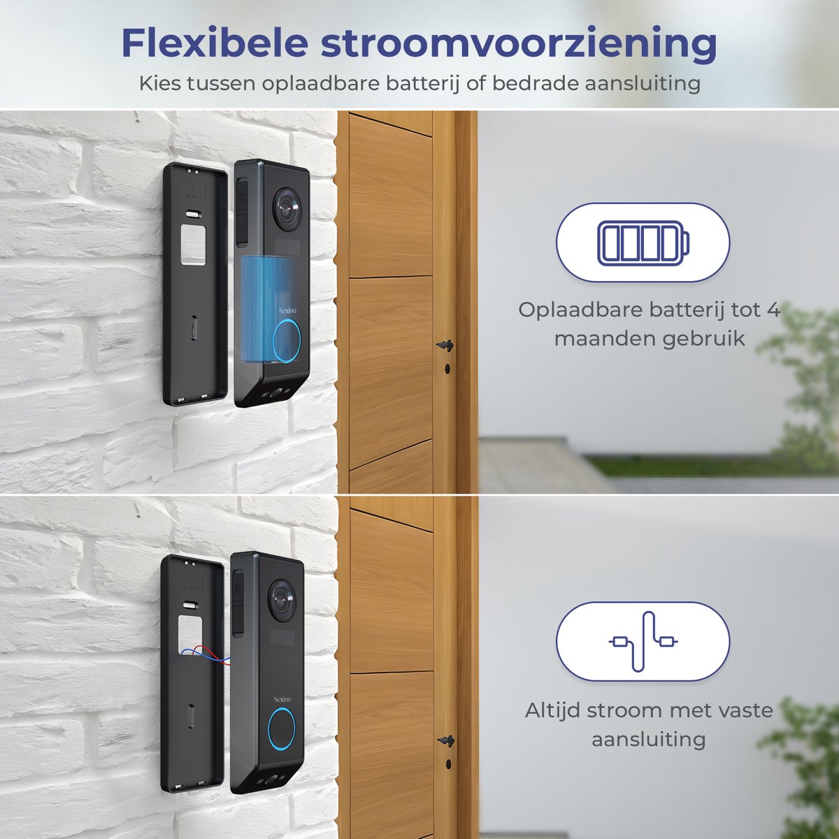 Nexino Slimme Video Deurbel Dual Camera 2K Ultra HD 128GB