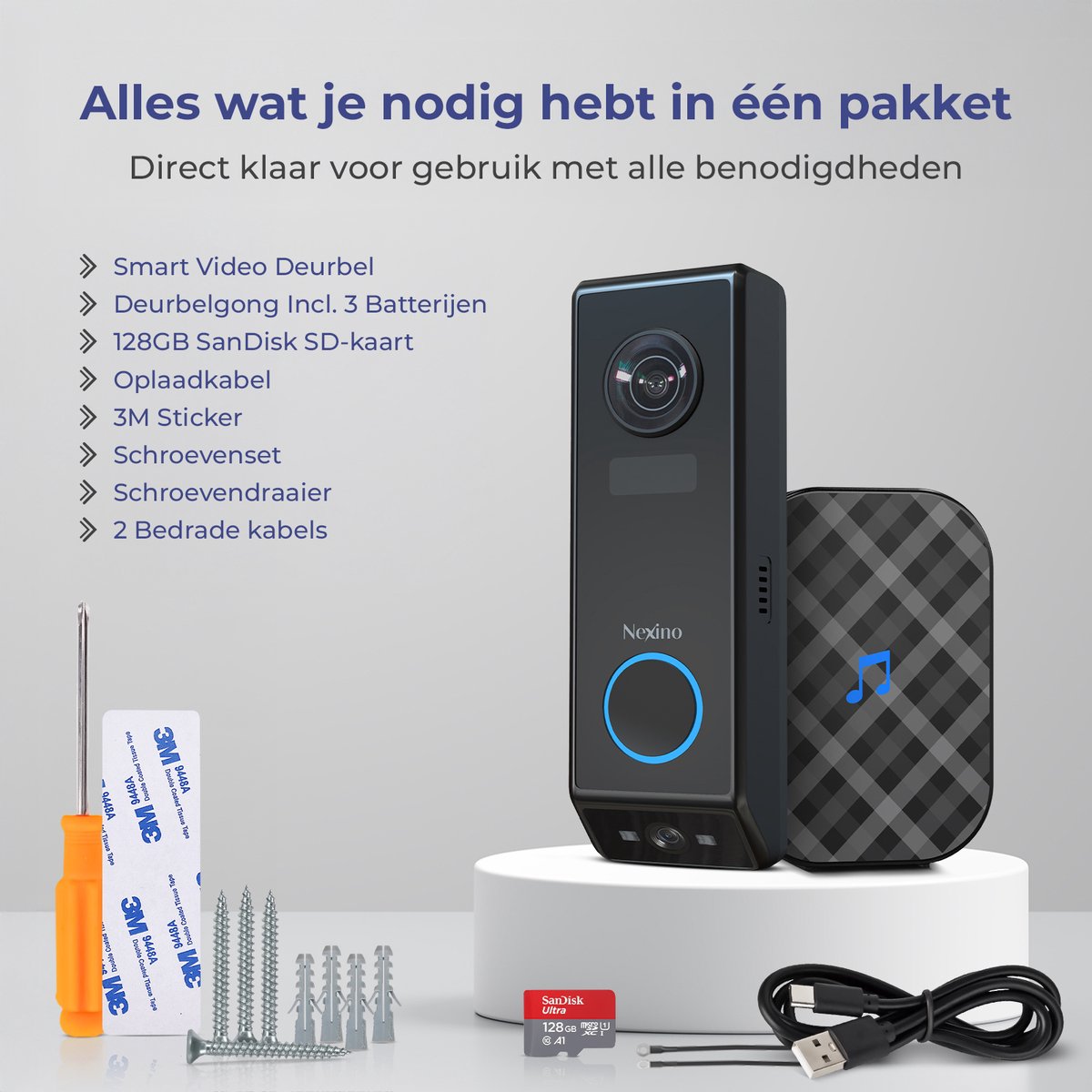 Nexino Slimme Video Deurbel Dual Camera 2K Ultra HD 128GB
