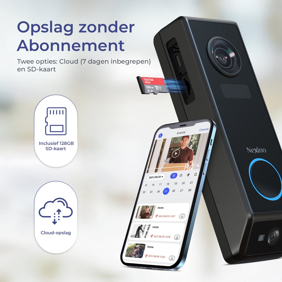 Nexino Slimme Video Deurbel Dual Camera 2K Ultra HD 128GB
