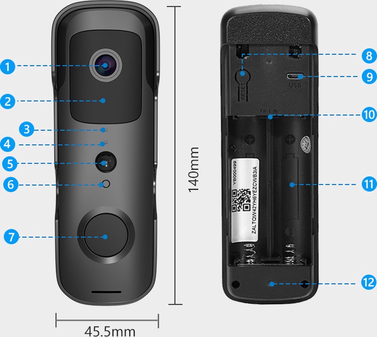 NP-products HD Video Deurbel T30 Zwart inclusief 64GB SD-kaart