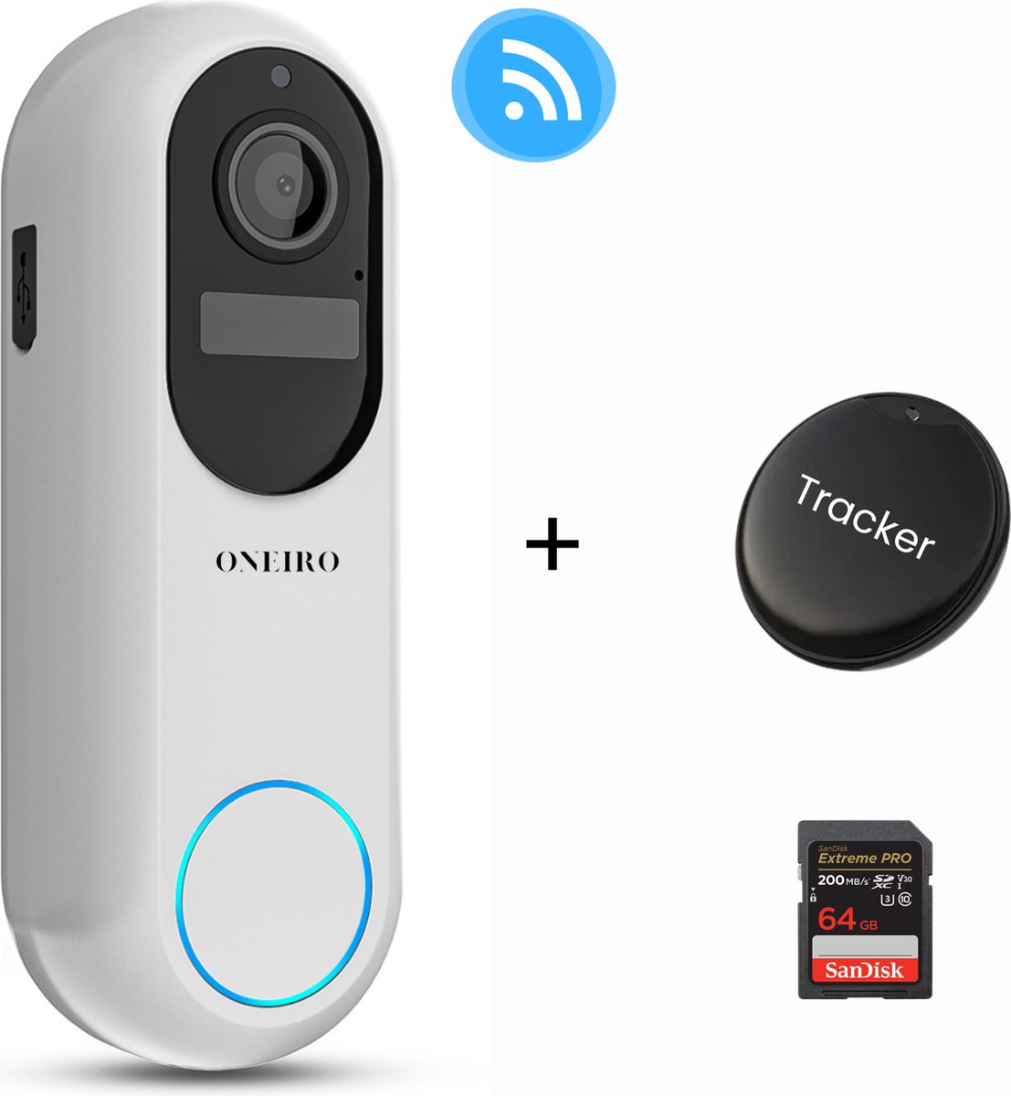 Oneiro Smart Deurbel PRO Wit WIFI Camera SD64GB Draadloos